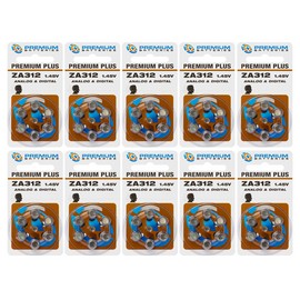 Premium Plus Size 312 1.45V Hearing Aid Batteries (60 Pack) + Battery Buddy