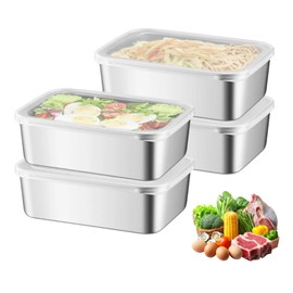 Set of 4 Food Boxes for Fridge, Food Storage Box with Lid, Fresh Food Storage Containers, Stainless Steel Food Storage Boxes for Fridge, Stainless Steel Food