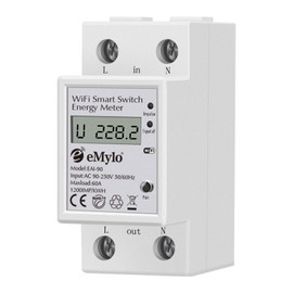 eMylo Smart WiFi Energy Meter, Single-Phase DIN Rails LCD Digital Counter, Power Consumption Monitor Meter, 60A 90-250V, Support Alexa Google Assistant App Remote Control for Home, Apartment