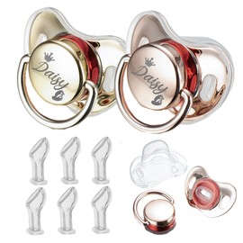 Miyocar Custom Rose Gold Detachable Pacifier(2pcs) with Name Bring 6 Replacement Teat Include All Size Persobalized for Boy and Girl Baby Shower Gift
