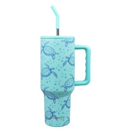 MugFresh - Vaso de tortuga marina, regalo para mujer, 40 onzas, con asa y soporte para tazas, con aislamiento, botella de agua de acero inoxidable