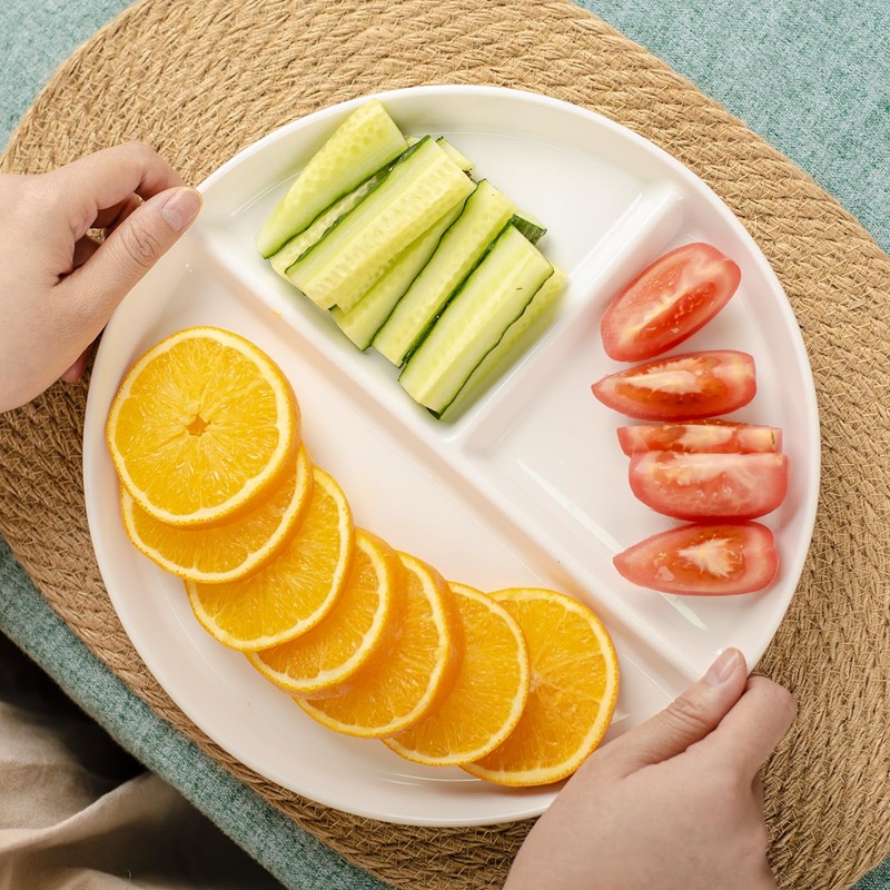 cikiciki 10" Ceramic Divided Plates Set of 4Pcs, Portion Control