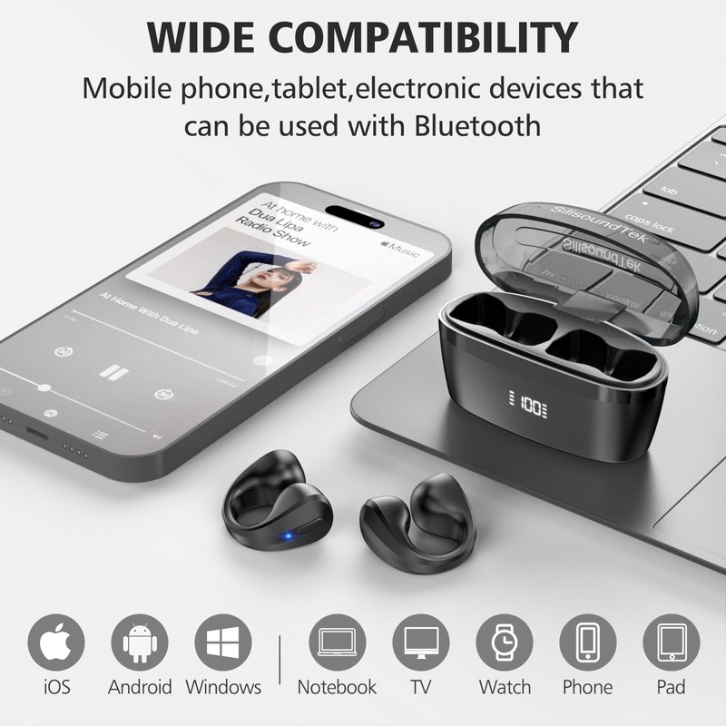 Wireless Earbuds, Bone Conduction Earbuds Bluetooth 5.3 with Mic, Wireless