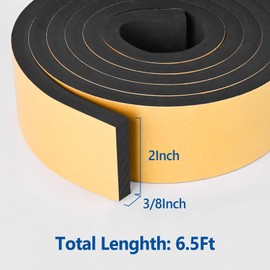 Kikerike Self Adhesive Foam Tape Weatherstrip 2In x 3/8In x 6.5Ft High Density Foam Insulation Strips Seal Weather Stripping with Strong Adhesive for Door and Window Sound Isolation Soundproofing