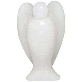 KYEYGWO White Jade Angel Gemstone Crystal Guardian Angel Statues, Pocket Angel Peace Angel Lucky Charm Reiki Fengshui Desk Ornaments 2.75"