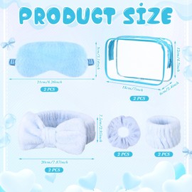 Hoteam 10 Pieces Spa Sleepover Party Supplies 2 Spa Headband 2 Wristbands 2 Plush Sleep Eye Mask 2 Velvet Scrunchies 2 Clear Cosmetic Bags for Skin Care Washing Face Makeup Slumber Party (Blue)