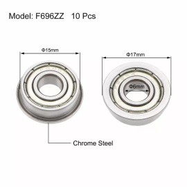 Unbranded F696ZZ Flange Ball Bearings 6x15x5mm Shielded Chrome Plated Bearings 10 Pieces