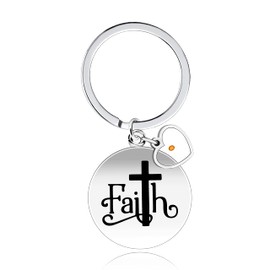 Uloveido Faith Cross Keychain with A Heart-Shaped Mustard Seed Charms Christian Keyring Stainless Steel for Men Y2257 (Heart)