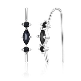 Silver Earrings for Women, Black Silver Open Hoops | Hypoallergenic Black Cubic Zirconia Huggie Earrings Sleeper Jewellery Christmas Gifts