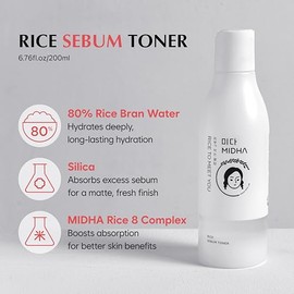 MIDHA Tóner de Sebo Arroz 200Ml - 80% Puro Arroz Salvado Agua Tónico Facial Vegano Astringente