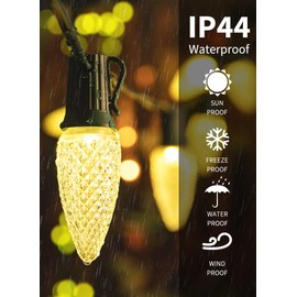 Brightown C9 Christmas String Lights Outdoor Led Fairy Lights Faceted Strawberry Lights Extendable UL Certified for Party Holiday Wedding Christmas Indoor Outdoor Decor (C9 Red and Warm White 50Ft)