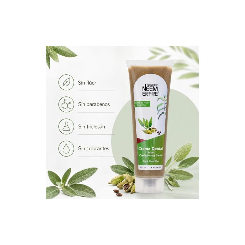 Crema Dental Natural Libre Fluor Artesanal Gluten Sulfatos Sls Parabenos