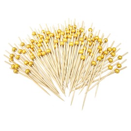houlishu 200 PCS Bamboo Cocktail Sticks Skewers, 4.7 Inch Toothpicks for Appetizers for Drinks, Desserts, Fruit, Party, Charcuterie, Fancy Toothpicks, Gold Wooden Mini Food Picks Decorative
