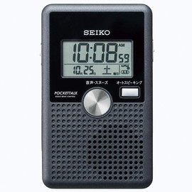 Seiko DA208K Pocket Talk Clock Alarm Clock Radio Digital Bilingual Switching Voice Alarm, Pocket Talk, Black, Metallic