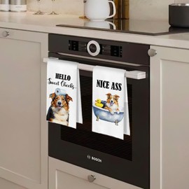 BlissfulAbon Australian Shepherd Bathroom Towels Set - Funny Australian Shepherd Decorative Waffle Weave Hand Towels for Toilet Bathroom, 16×24 Inches Set of 2