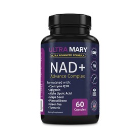 ULTRA MARY NAD+ Resveratrol Supplement – Longevity Formula with Nicotinamide Adenine Dinucleotide with CoQ10, Apigenin & Turmeric Anti-Ageing Formula for Men & Women – 60 Capsules