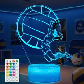 POSSHE Volleyball Gift for Girls, 3D Night Light, 16 Colors Changing, Remote Control with Timer, RGB Flashing Mode and Dimmable, Volleyball Lamp for Christmas Birthday Decor