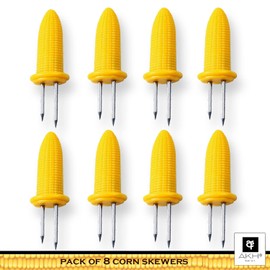 AKH® 8 BBQ Corn Skewers | Stainless Steel BBQ Skewers | Corn On The Cob Holders | Corn Grips Forks | Barbecue Tool | Sweetcorn Holder Fork | Corn Cob Sticks | for BBQ, Camping, Picnic, Summer Party
