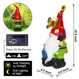 Arecyuer Gnomes Garden Statues Decor, Solar Waterproof Large Gnome with LED Lights Funny Garden Sculptures Outdoor Patio Yard Decorations Lawn Ornaments Gifts for Women Mom