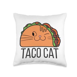 Mens Womens Cute Taco Cat Kitty Kitten Food Gifts Taco Cat Kitten Gift for Foodie Men Women Kids Boys Girls Throw Pillow, 16x16, Multicolor