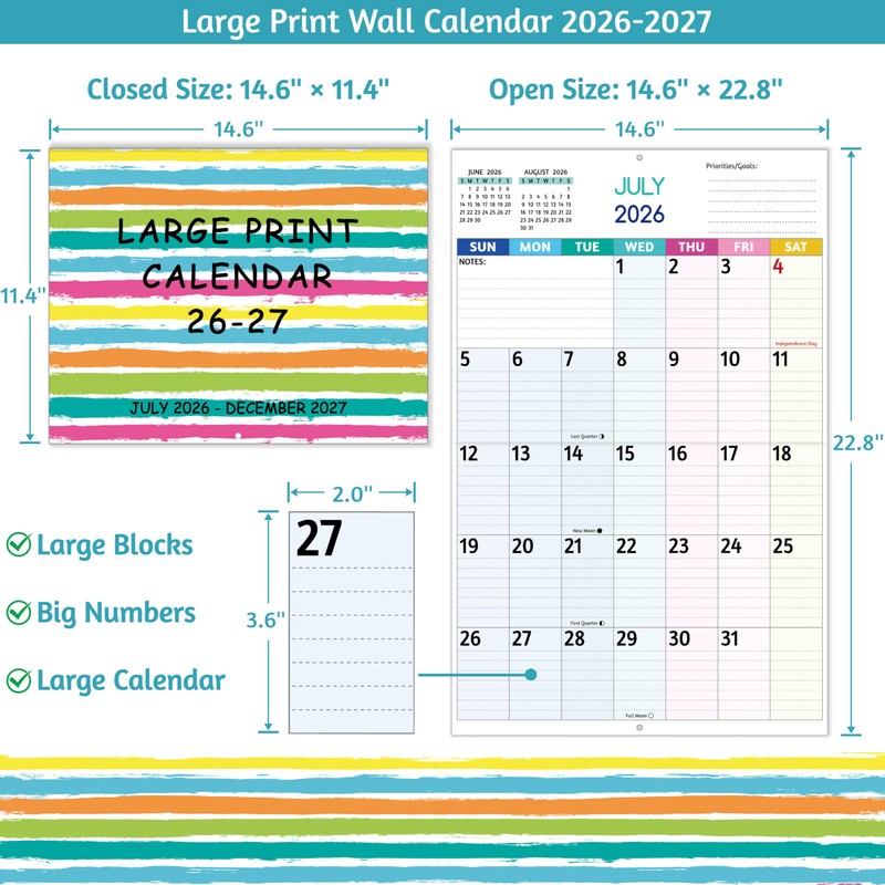 2026-2027 Wall Calendar - Large Print Calendar, 18 Monthly Calendar,
