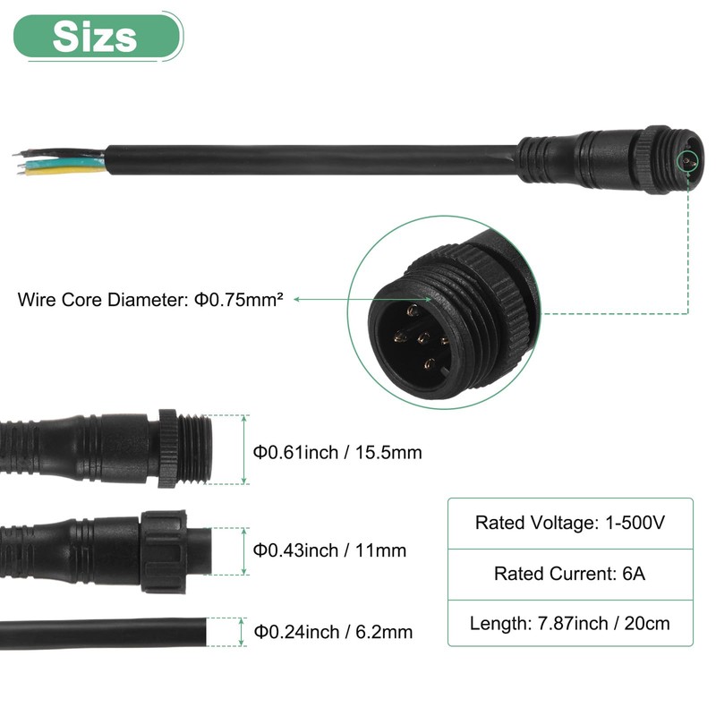 M METERXITY 5-Set Waterproof Electrical Connector, 5 Pin 7.9 In/20