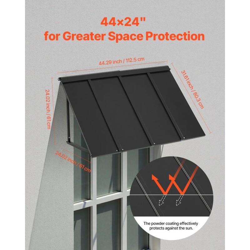 44 X 24-Inch Fixed Metal Awning with Stable Triangle Steel