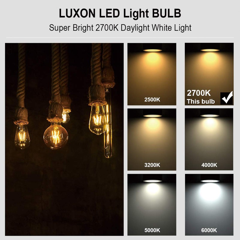 LUXON LED Edison Bulb,Dimmable,4Watt,Equivalent 40W,2700K Warm White,Amber Glass Antique Vintage