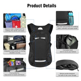 Zavothy Hydration Backpack with 3L Water Bladder Small Hiking Water Backpack Lightweight Hydration Pack Insulated Daypack for Hiking Cycling Running Climbing Camping Black