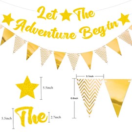 Elicola Let The Adventure Begin Banner Graduation Banner Graduation/Grad Party Decorations/Retirement Party Bon Voyage Party, High School Graduation Decoration (Gold)
