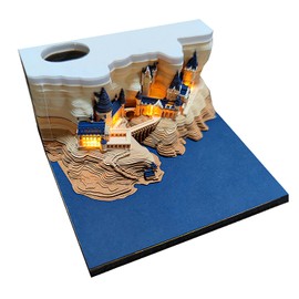 RSLIPIN 3D Memo Pad Castle with Lights, Multifunctional Post Notes Notepad Paper Craft Office Home Decor, Tear Off Reveal Magic Non-Sticky Note DIY Creative Gift (3DBQ01)