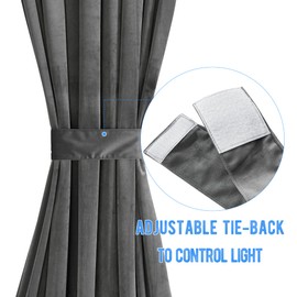 NICETOWN Grey Velvet Door Curtains for Living Room - 72 inches Long Light Blocking Velvet French Door Curtain Panel Privacy Window Drapes for Kitchen/Sliding Glass Door, W54 by L72 inches, 1 Panel