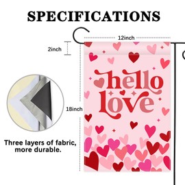 Avezano Valentines Day Garden Flag Double Sided Valentine's Day Flag Hello Love Valentines Day Garden Flag Red and White Love Valentine Garden Flag Anniversary Wedding Yard Outdoor Flag 12"x18" Inch