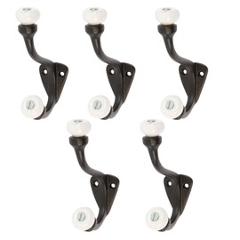 Hammer and Tongs White Ceramic Ball Hat & Coat Hooks - Pack of 5 - W30mm x H105mm - Vintage Black Wall Mounted Entryway Coat Hooks Hat Hook Storage Hanging for Clothes, Coats, Hats