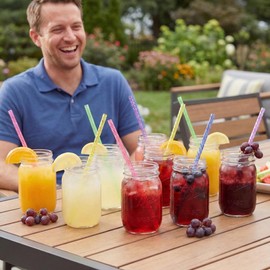 50PCS Reusable Straws with Cleaner Brush, 9.06" Long Colorful Clear Hard Plastic Swirl Drinking Straws for 12 oz 16 oz Mason Jar, Tumblers, Milk, Juice, Iced Coffee, Smoothies, Cocktail