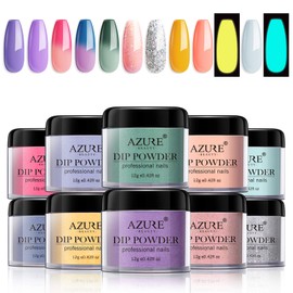 Dip Powder Nail Set Starter Kit, AZUREBEAUTY 10 Colors Changing Glow in the Dark Glitter Dipping Powder Nail Kit for French Nail Manicure Nail Art No UV/LED Nail Lamp Needed