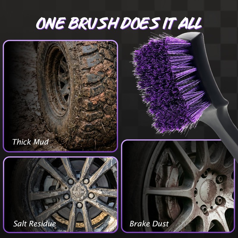 YeewayVeh Pro Tire Cleaning Brush, Gentle Stiff Mixed Bristles,Short Handle
