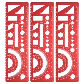 sourcing map 3pcs Multifunctional Geometric Rulers 15cm Metric and SAE Aluminum Straight Edge Protractor Angle Math Measuring Ruler Geometric Drawings Templates for Drawing Drafting, Red