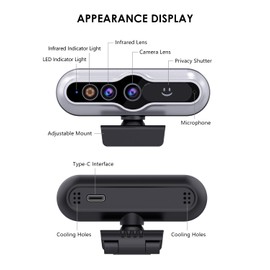 2K HD Webcam with Infrared Windows Hello Facial Recognition, Computer Camera, Privacy Cover, Noise Canceling Microphones, Laptop Webcam For Video Conferencing, Live, Streaming, Online Learning