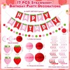 Funrous 17 Pcs Strawberry Party Decorations Set Strawberry Birthday Paper