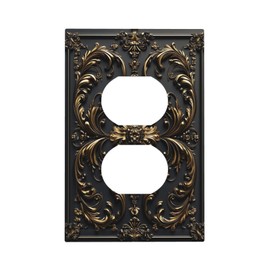 Vghoko Outlet Covers Baroque Style Flower Plant Retro Black Gold Floral Decorative 1 Gang Duplex Light Switch Cover Plate Receptacle Wall Plate Electrical Switch Plate Covers for Bedroom Decor