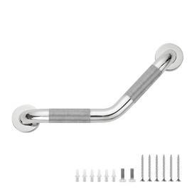 Grab Bars for Bathtubs and Showers- 1-1/4 x 16 Angled Shower Grab Bar for Seniors Knurled Stainless Steel Handicap Grab Bars for Wall, 15" Hole Center (Polished Nickel, 1 Pack)