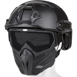Bvawtrs Tactical Airsoft Gear Airsoft Mask and Helmet, Airsoft Full Face Mask, Detachable Airsoft Goggles,Paintball PJ Fast Helmet with Front NVG Mount and Side Rail