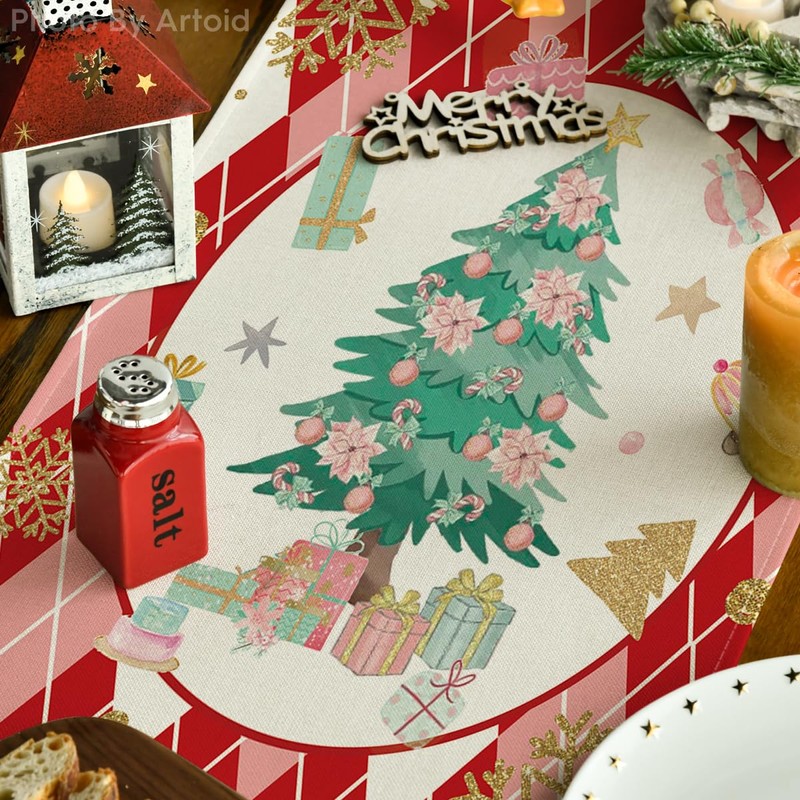 Artoid Mode Red Diamond Plaid Nutcracker Snowflake Christmas Table Runner,