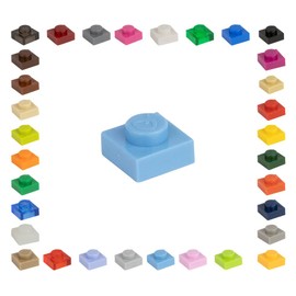CMC imports 100 Mosaic Tile Building Blocks 1 x 1 Nubs Compatible 34 Different Colours Tiles Clamping Blocks (890 - Light - Blue)