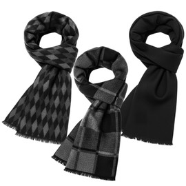 HooLing 3 Pcs Winter Scarf for Men Soft Warm Cashmere Wool Scarves 71 x 12.6 Inches Blend Classic Plaid Men's Neck Wear (Neutral Style)