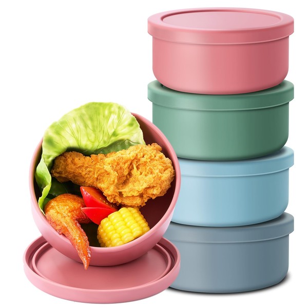 Widecook 4 Pcs 24 oz Round Silicone Bento Lunch Boxes