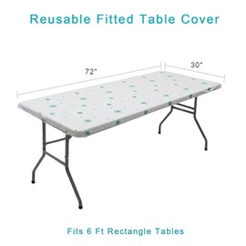gonfaci 1 Pcs 6 Ft Elastic Fitted Edge Table Cover Rectangle Vinyl Outdoor Table Cover Waterproof Washable Reusable Tablecloth for Kitchen Dining Picnic Party, Cyan Daisy