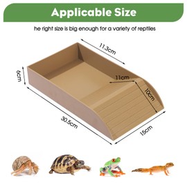 Yeqqqz Tortoise Water Dish with Ramp and Basking, Tortoise Bath Dish, Turtle Food and Water Bowl, Plastic Reptile Water Bowl Fit for Amphibians (Brown)
