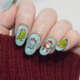 Maniology Frosty Friends Nail Stamping Plate, Kawaii Furry Animails Stamp Plates, Festive Reindeer, Gnomes, Christmas Tree, Gifts, Manicure Designs, Winter Snowflakes and Santa Claus Patterns
